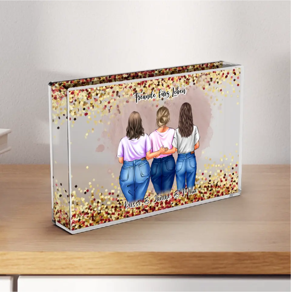 2-3 Freundinnen Curvy/Skinny - Schneekugel GoldRose Pailletten
