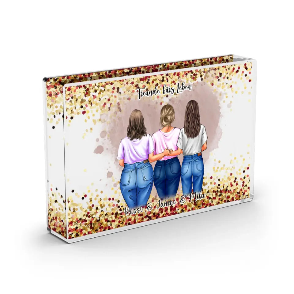 2-3 Freundinnen Curvy/Skinny - Schneekugel GoldRose Pailletten