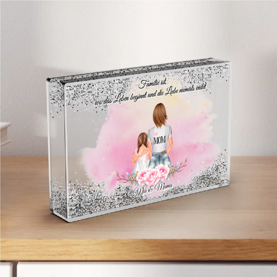 Mama & Kind - Schneekugel Silber Glitzer