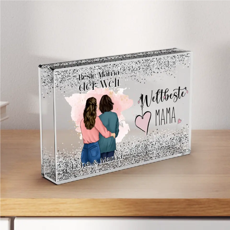 Mama & 1-3 Töchter - Schneekugel Silber Glitzer