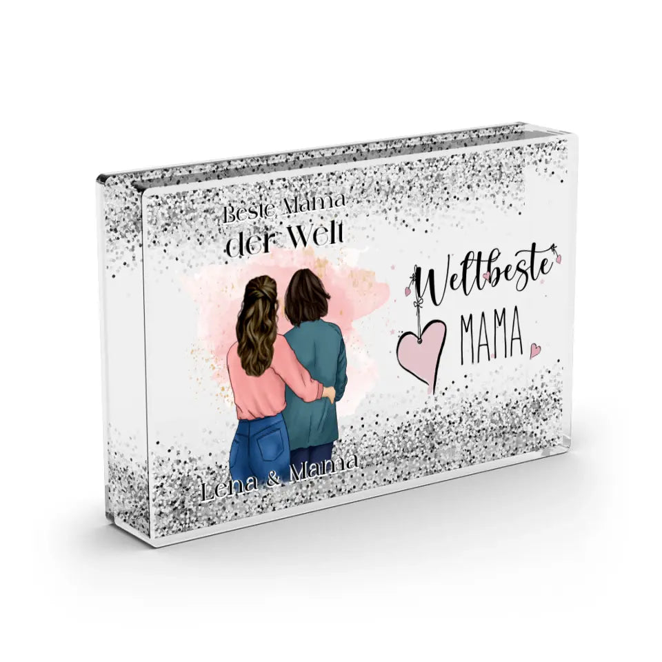 Mama & 1-3 Töchter - Schneekugel Silber Glitzer