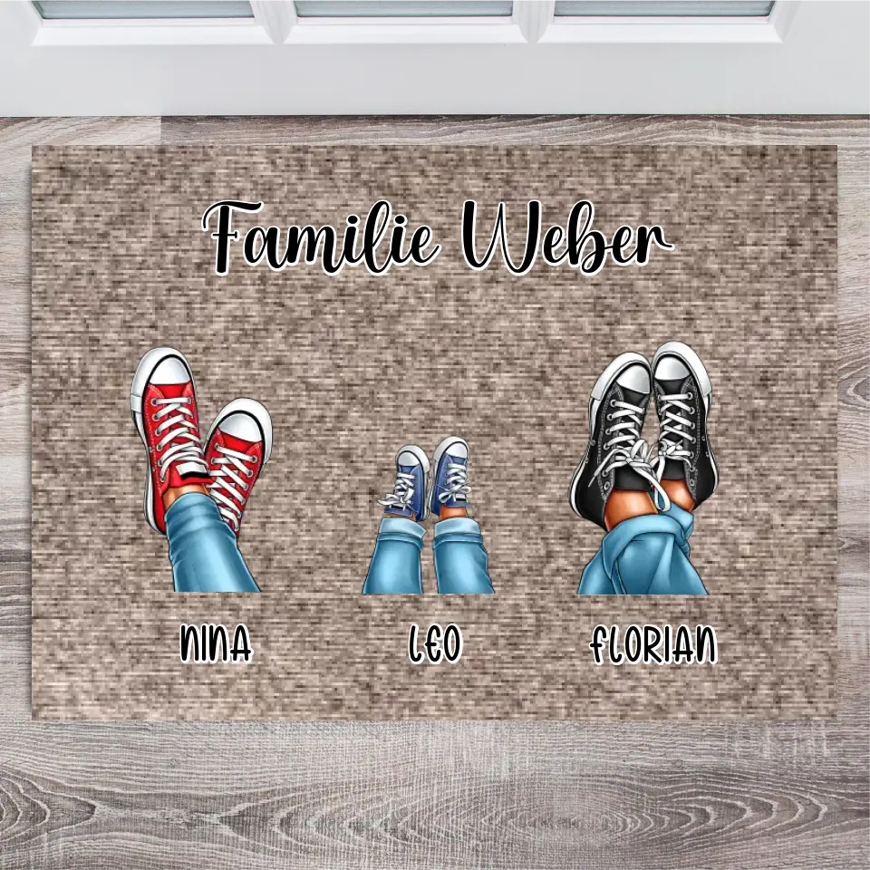 Personalisierte Sneaker Fußmatte 2-7 Personen + Haustier