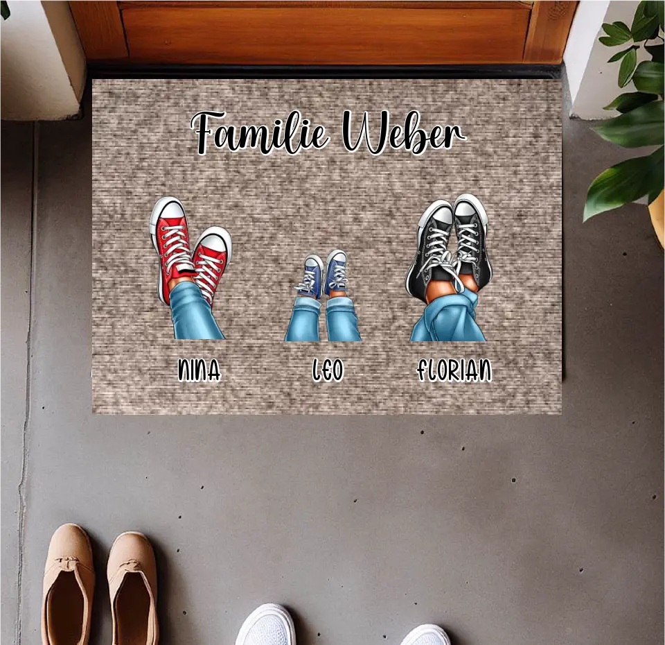 Personalisierte Sneaker Fußmatte 2-7 Personen + Haustier
