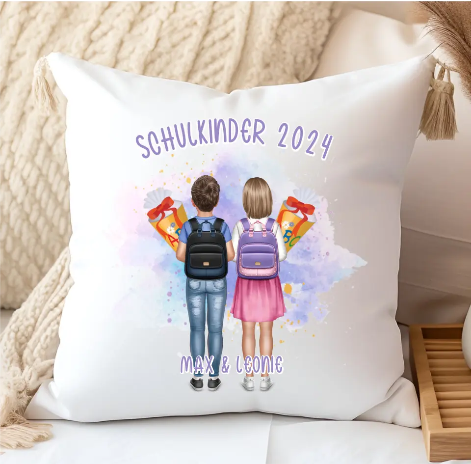Schulkind Kissen 1-2 Kinder für Jungen & Mädchen