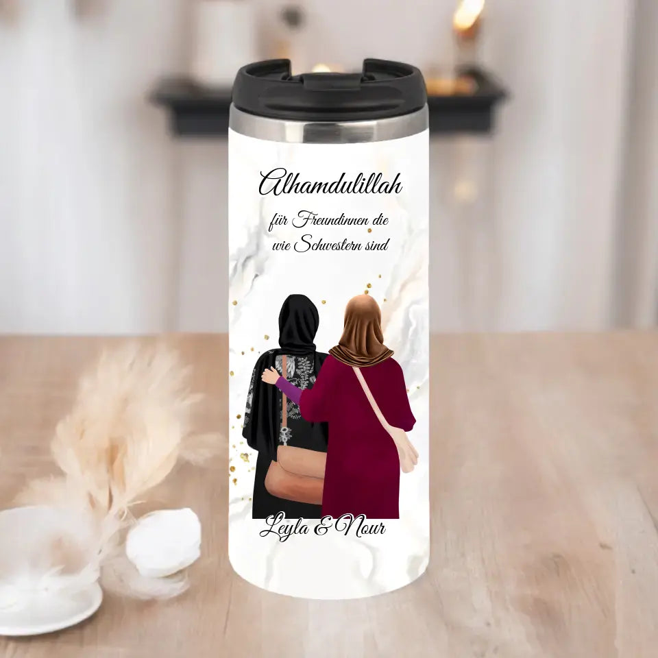Personalisierte Freundin Kopftuch, Geschenk Freundin Hijab - 2-4 Freundinnen Tasse / Thermobecher