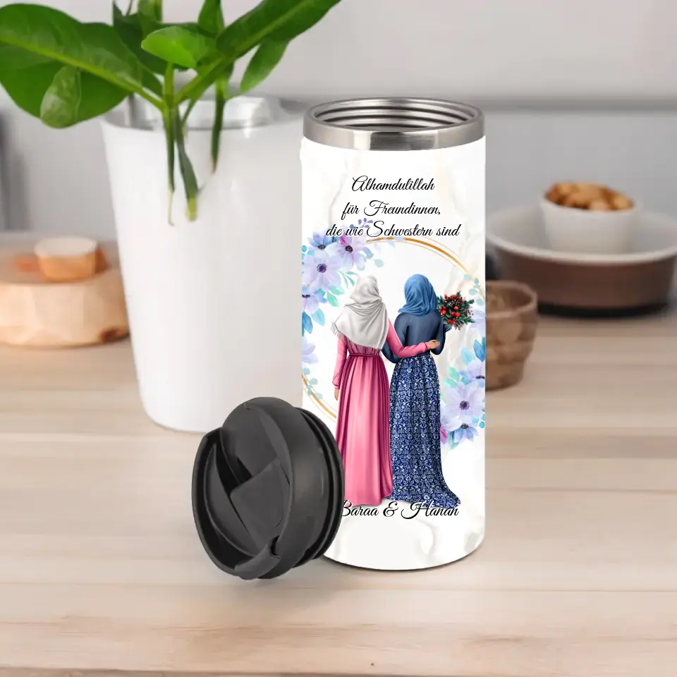 Freundinnen Tasse / Thermobecher mit Kopftuch & Haare 2-6 Freundinnen