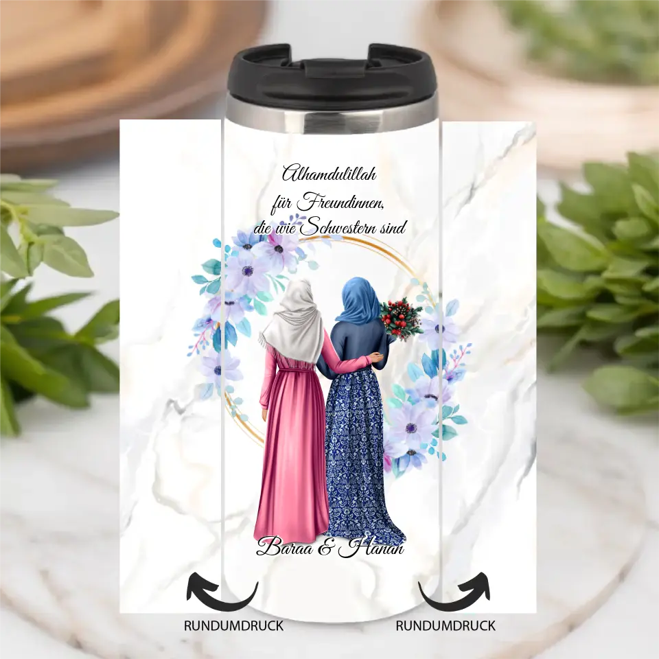 Freundinnen Tasse / Thermobecher mit Kopftuch & Haare 2-6 Freundinnen