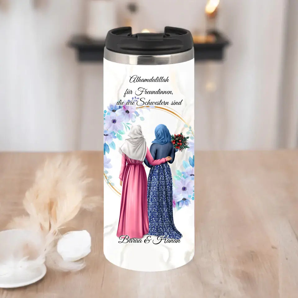 Freundinnen Tasse / Thermobecher mit Kopftuch & Haare 2-6 Freundinnen