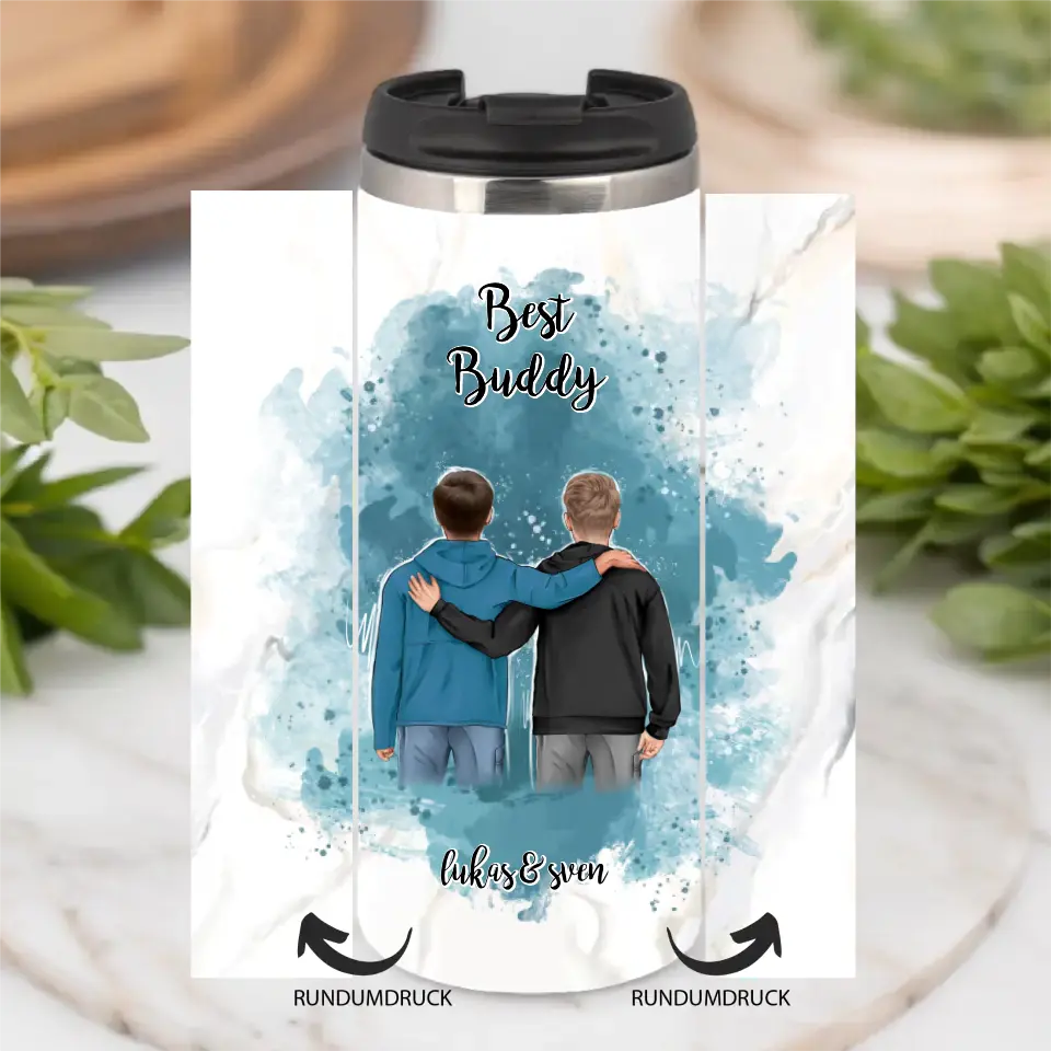 2 Freunde/Brüder Männer Tasse / Thermobecher Personalisiert