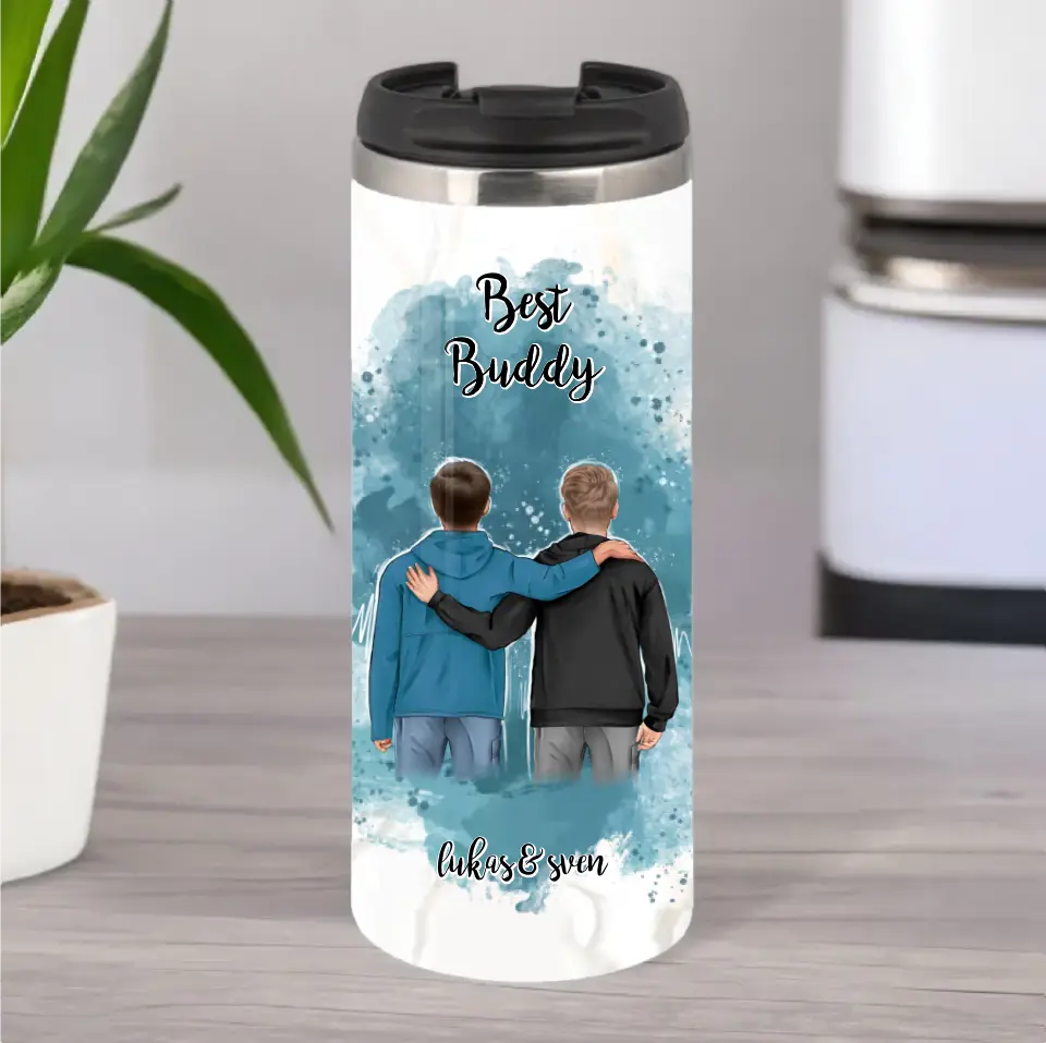 2 Freunde/Brüder Männer Tasse / Thermobecher Personalisiert