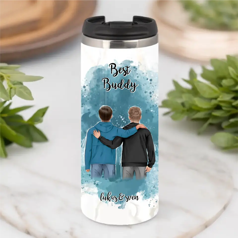 2 Freunde/Brüder Männer Tasse / Thermobecher Personalisiert
