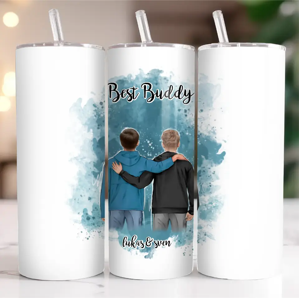 2 Freunde/Brüder Männer Tasse / Thermobecher Personalisiert