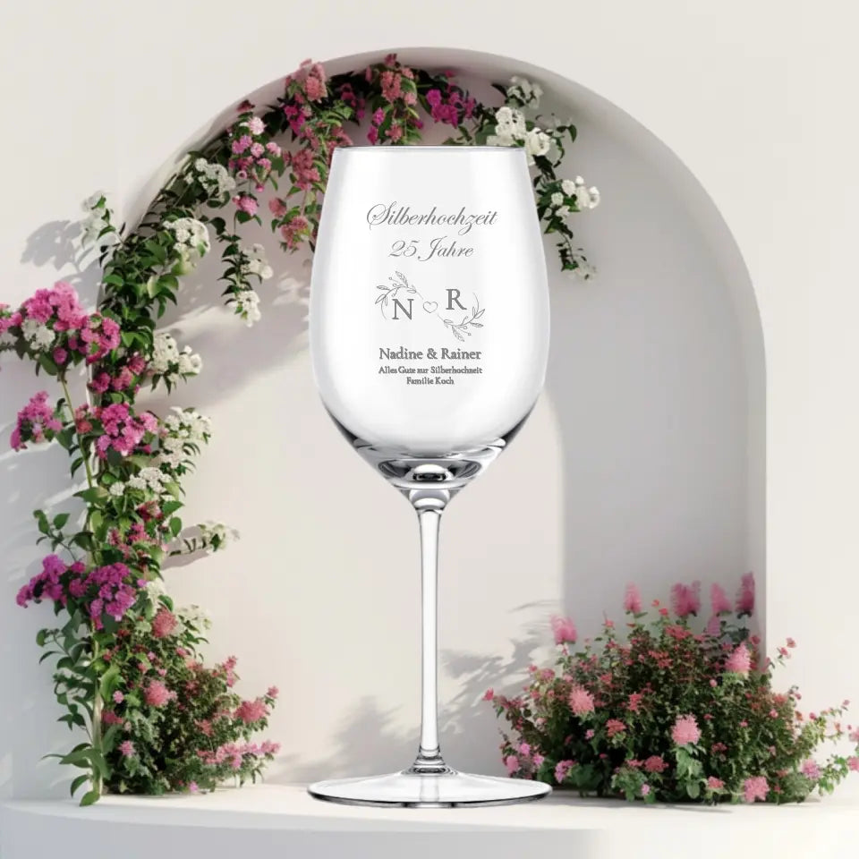 Silberhochzeit 25 Jahre – Personalisiertes Leonardo XXL Weinglas mit Namen & Spruch
