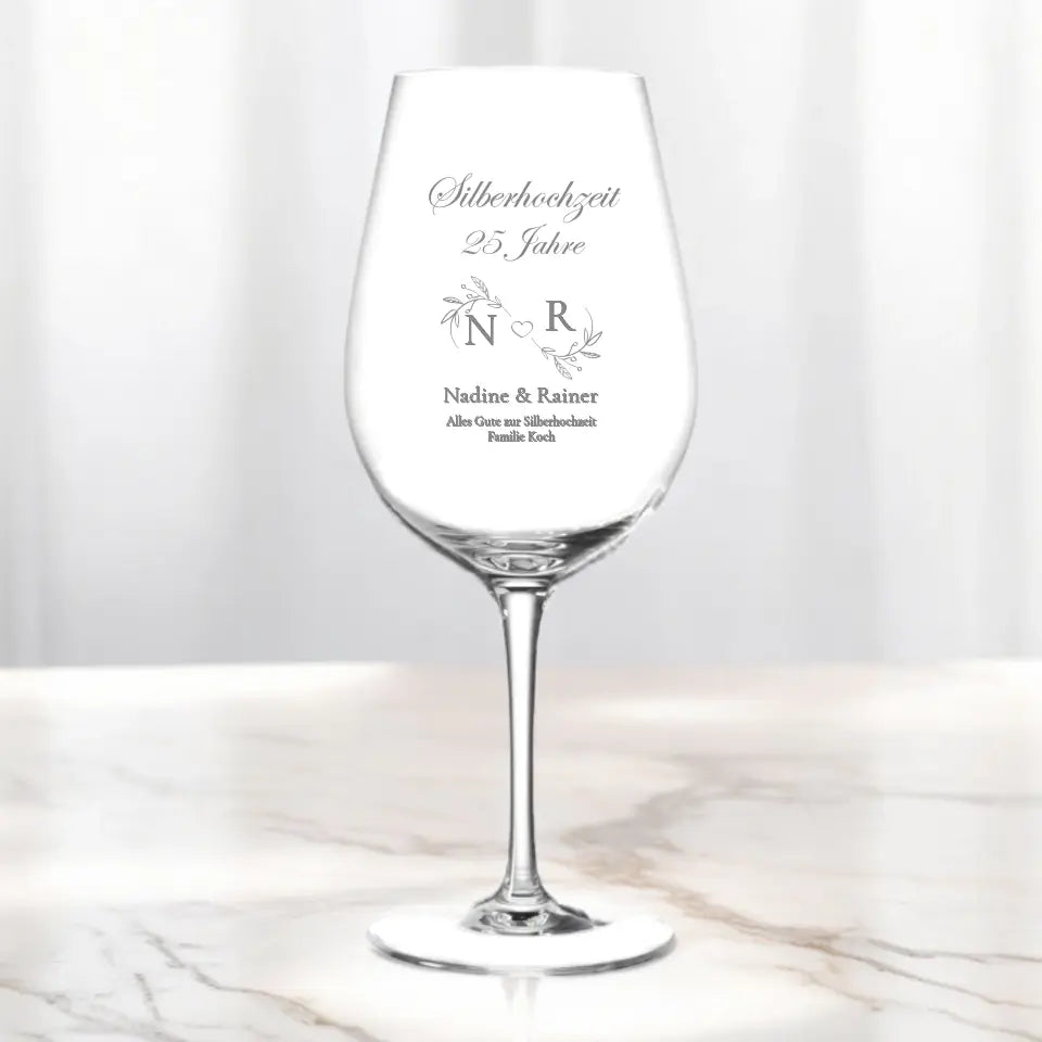 Silberhochzeit 25 Jahre – Personalisiertes Leonardo XXL Weinglas mit Namen & Spruch
