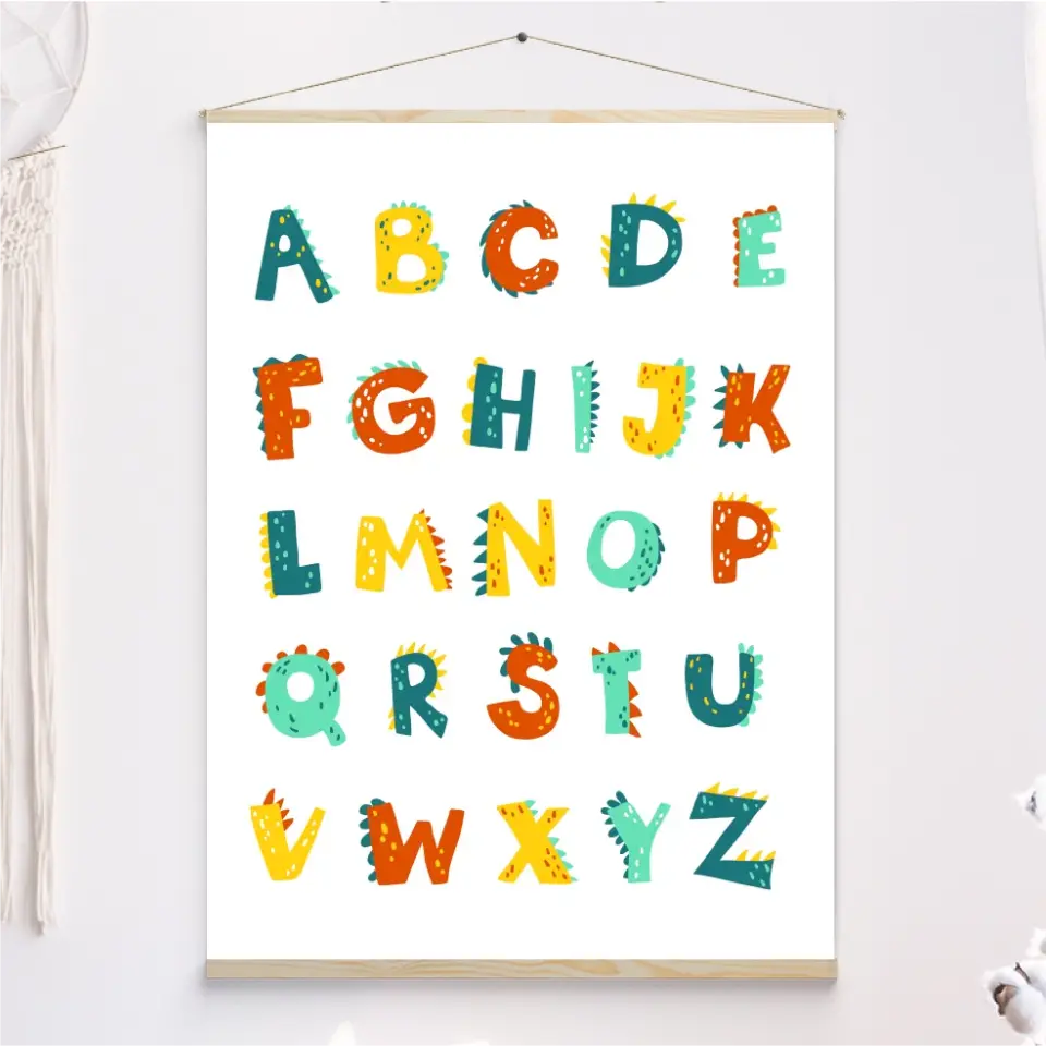 Dino ABC Leinwand mit Holzleiste
