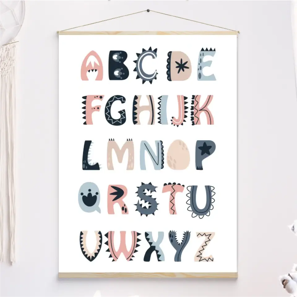 Dino Alphabet - Leinwand mit Holzleiste