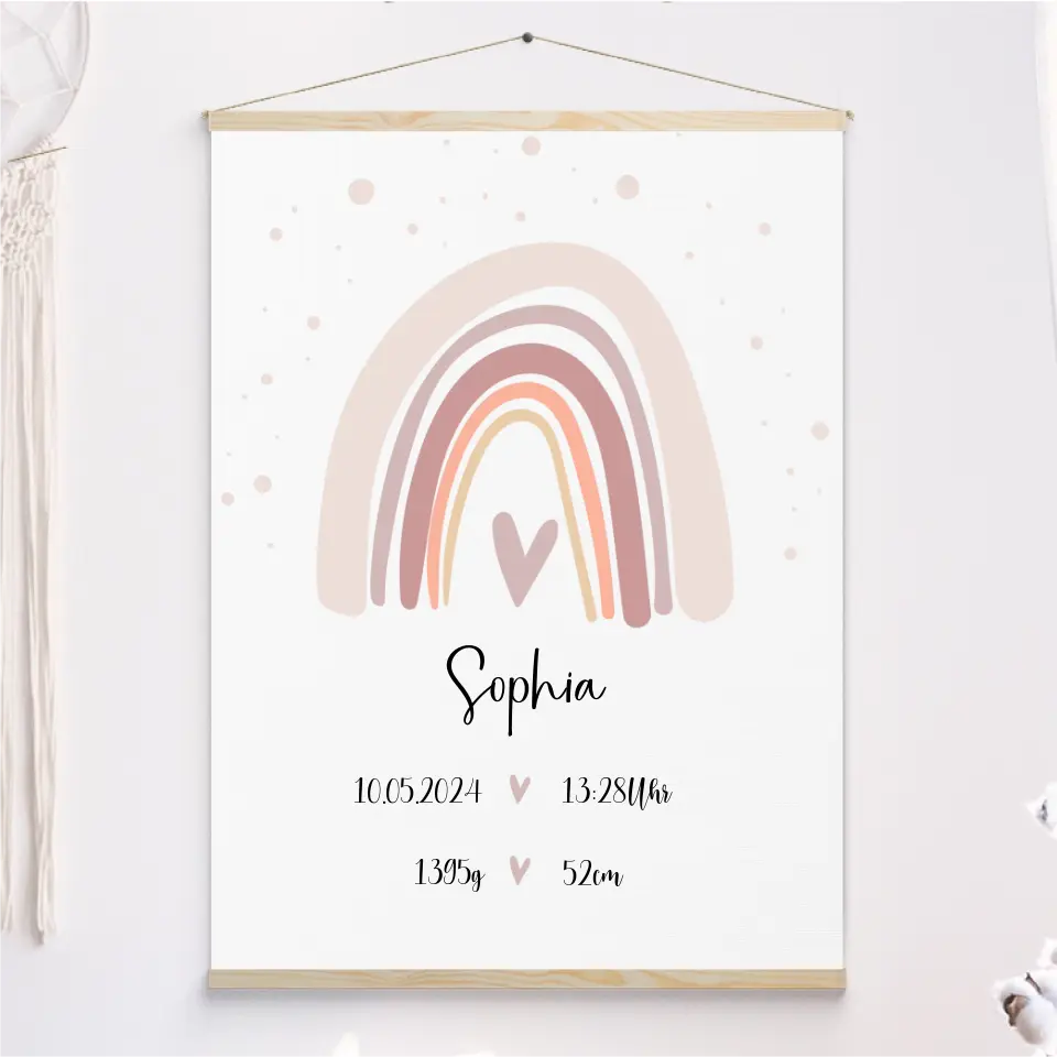 Geburtsposter Jungen & Mädchen - Leinwand mit Holzleiste