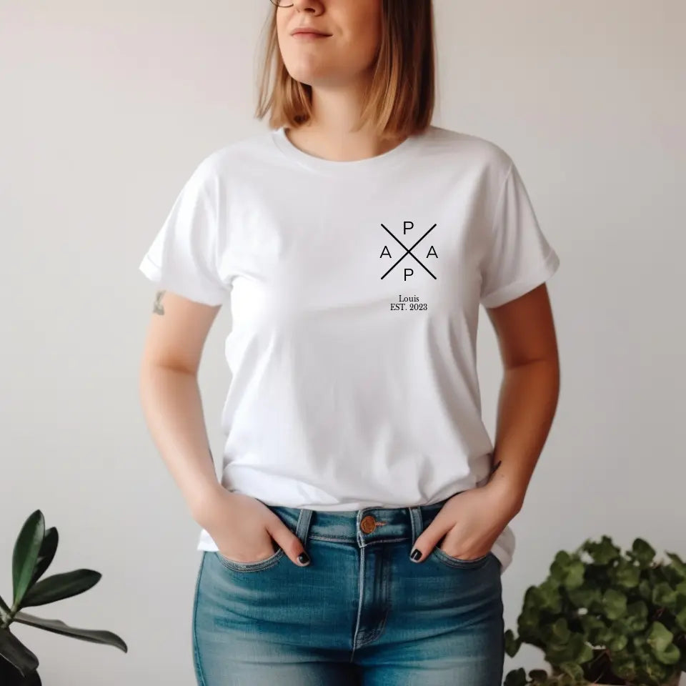 Personalisiertes T-Shirt Papa mit Kindername und Geburtsjahr