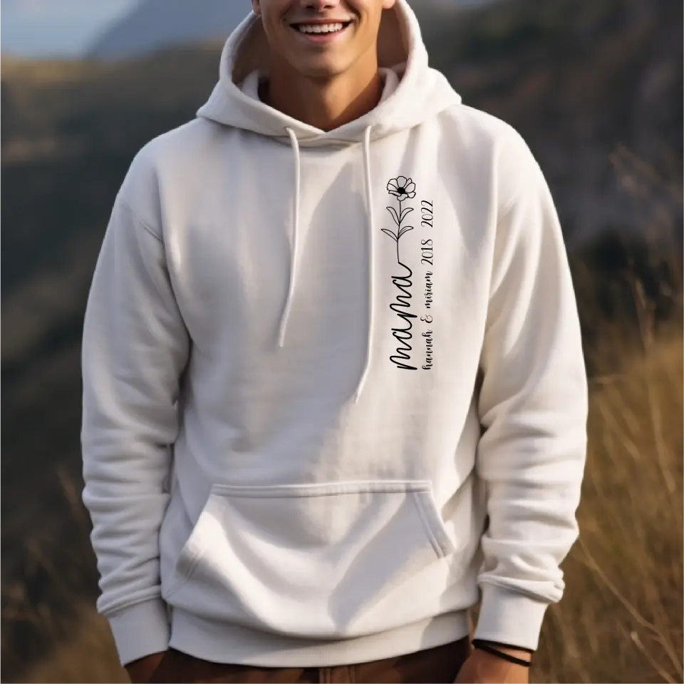 Mama Hoodie mit Kindernamen und Geburtsjahr