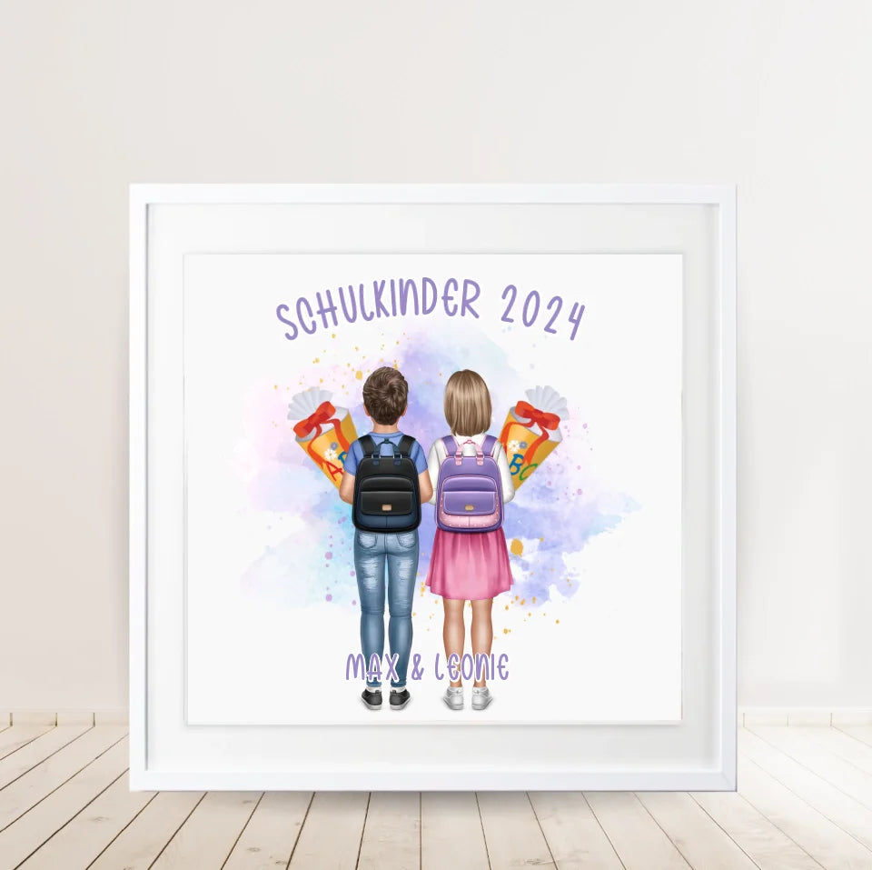 Schulkind Poster 1-2 Kinder für Jungen & Mädchen