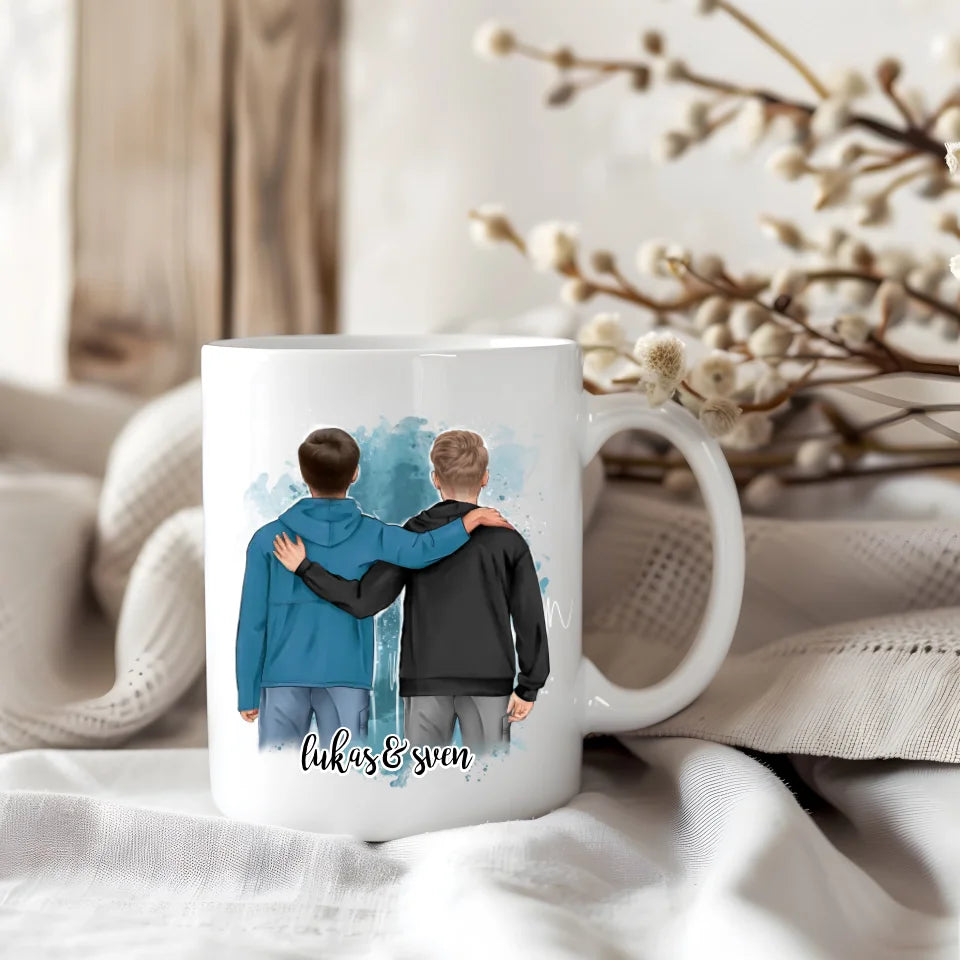 2 Freunde/Brüder Männer Tasse / Thermobecher Personalisiert