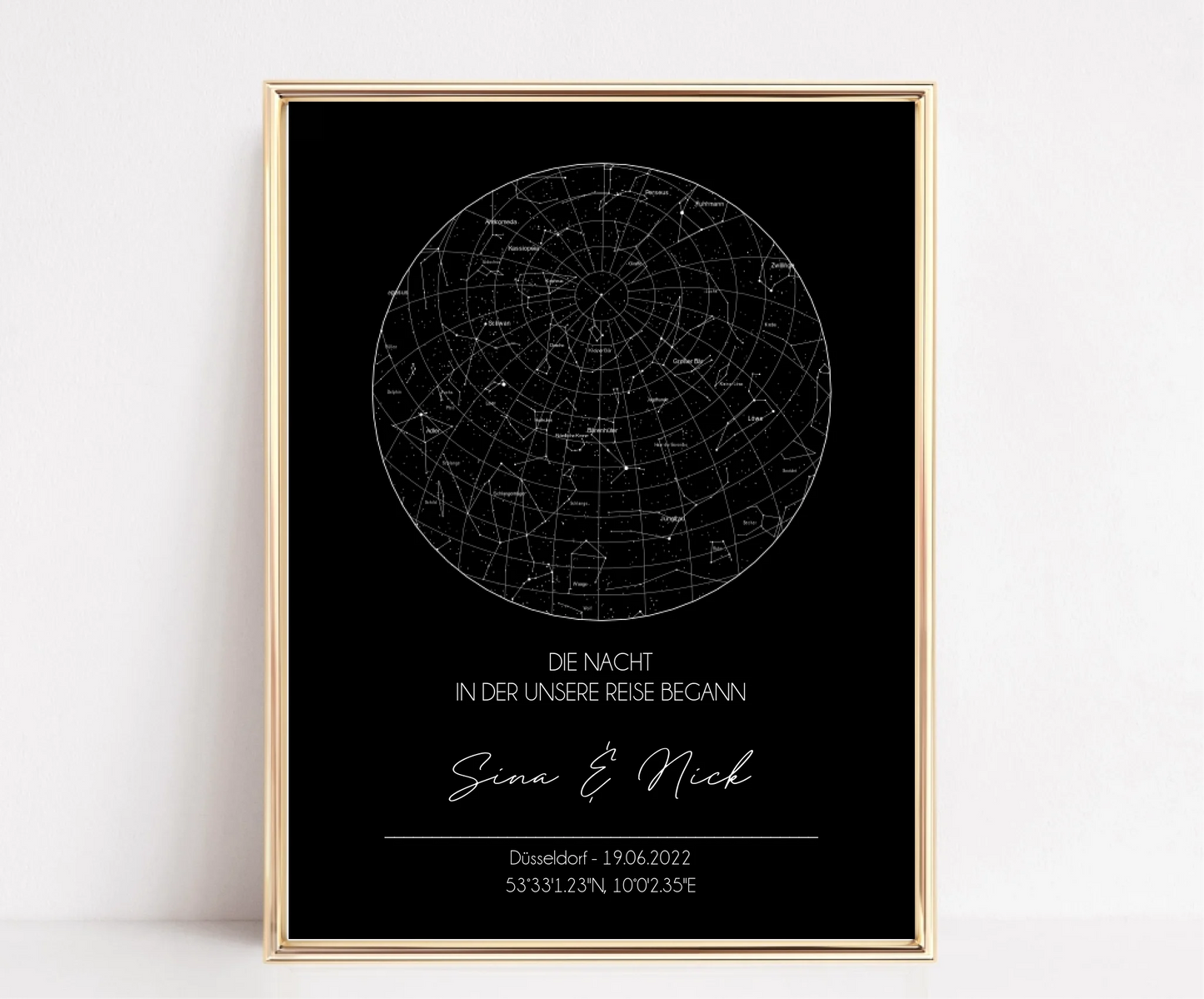 Personalisierte Sternenkarte - Die Nacht in der unsere Reise begann