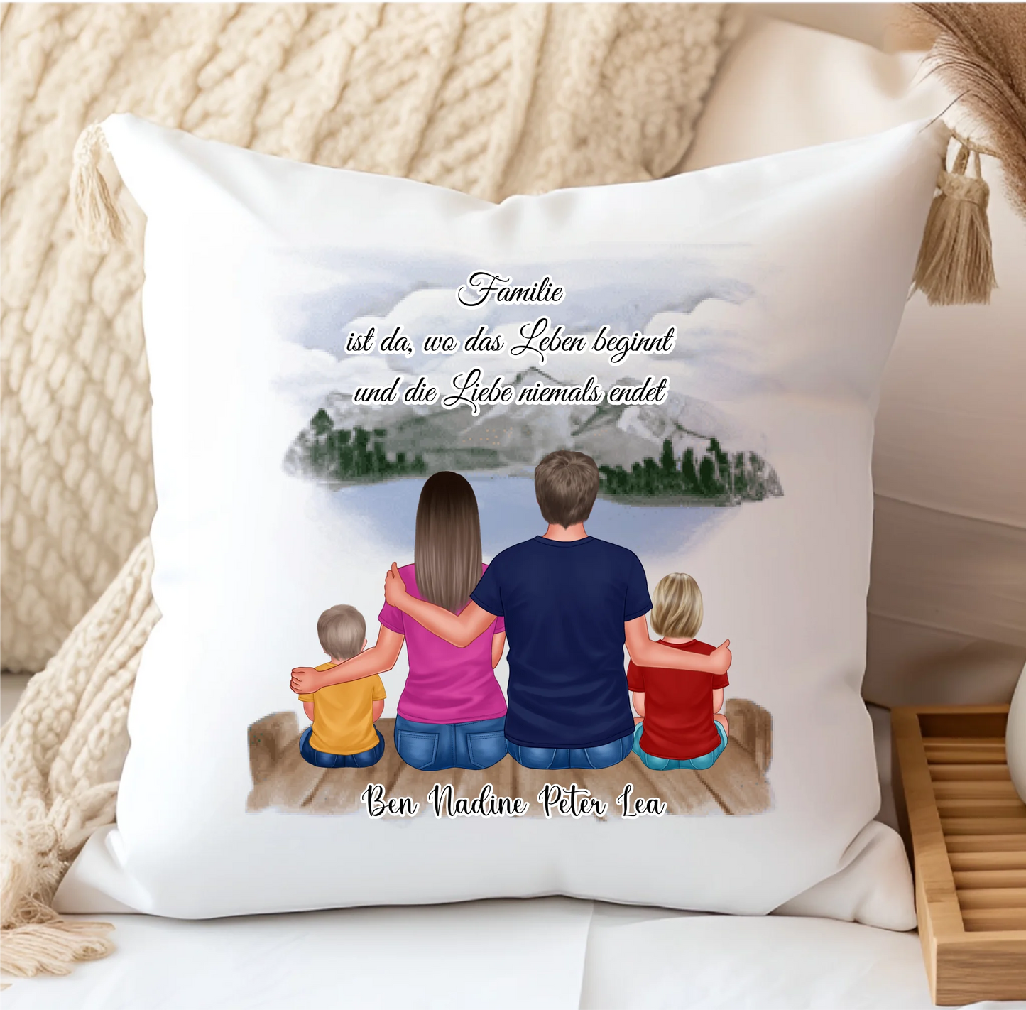 Familie Kissen Geschenkidee 3-5 Personen + Haustier