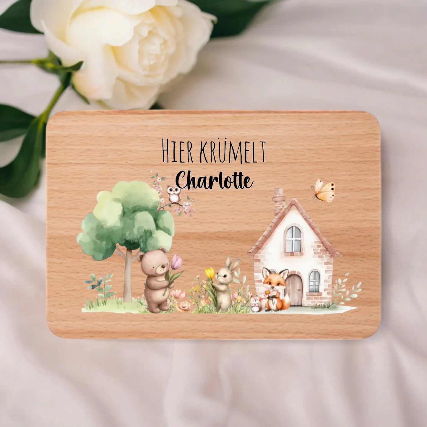 Frühstücksbrett - Tiere mit Spruch und Name