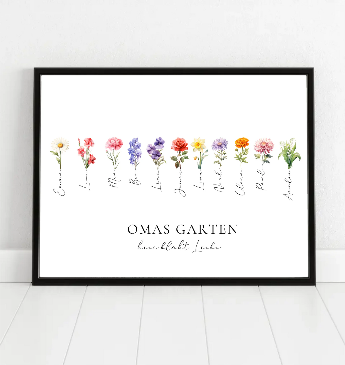 Poster - Omas Garten 1-11 Namen mit Geburtsblume