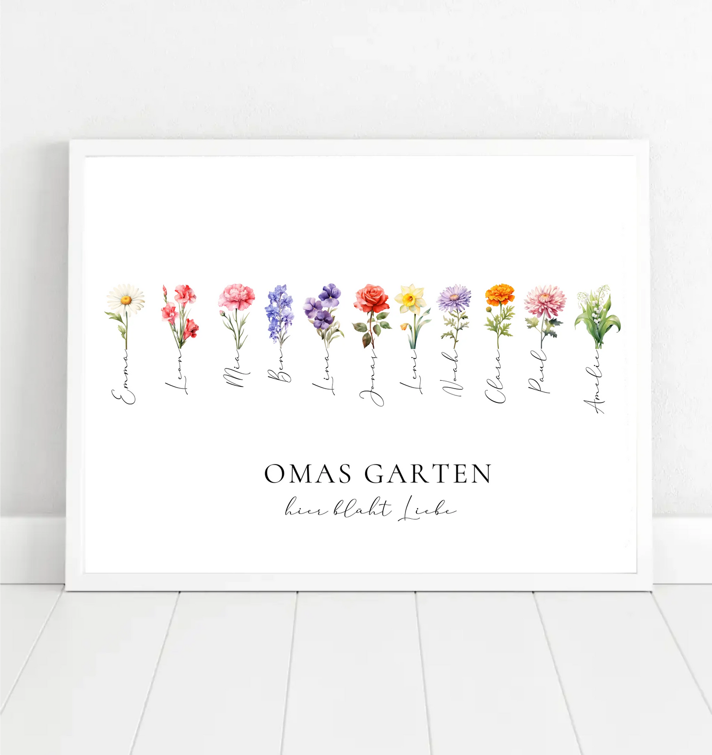 Poster - Omas Garten 1-11 Namen mit Geburtsblume