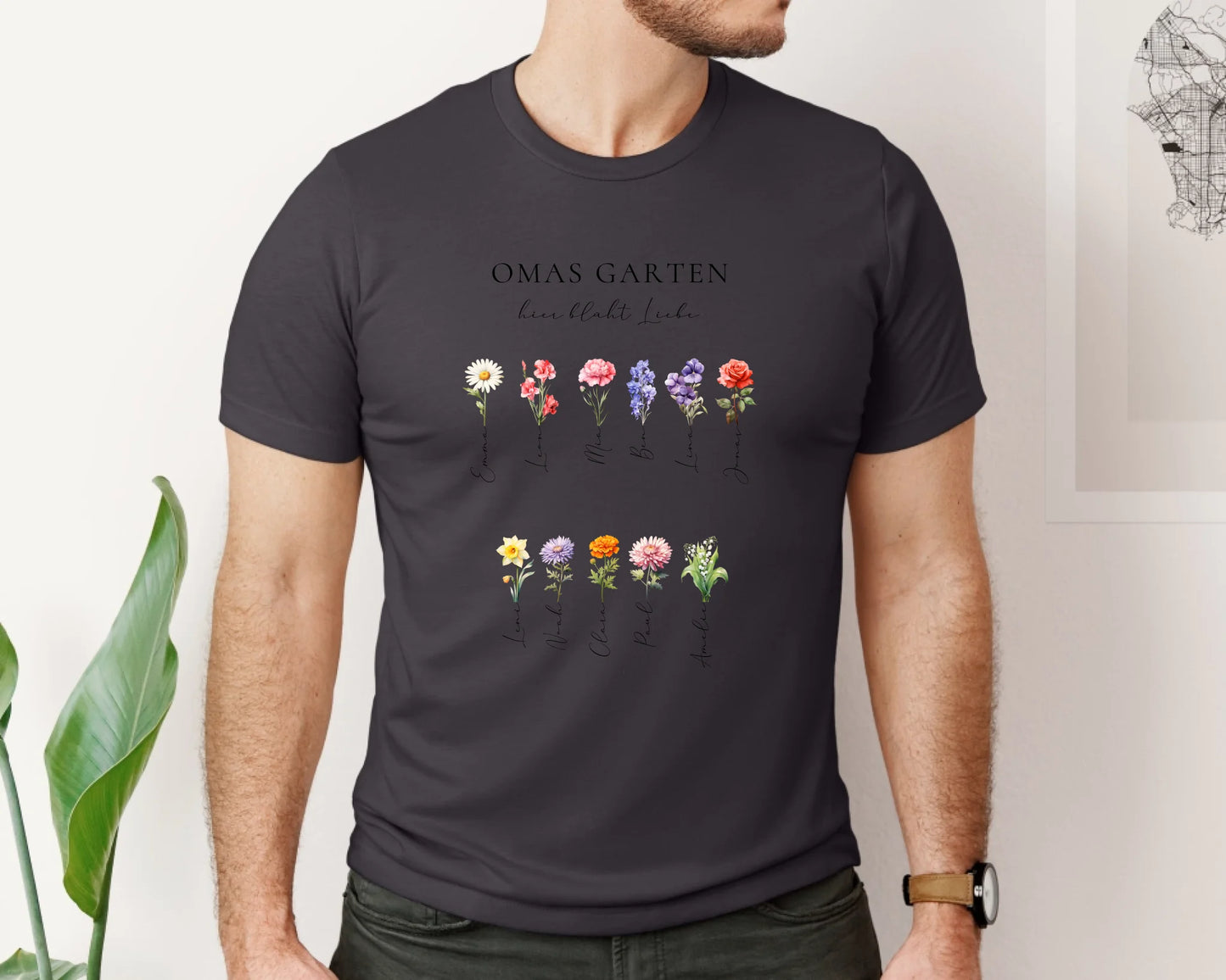 Omas Garten 1-11 Namen mit Geburtsblume T-Shirt