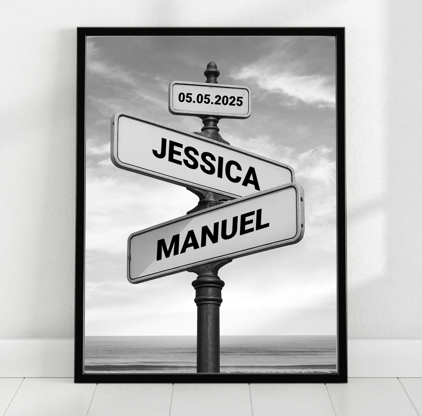 „Liebesschild“ – Personalisiertes Poster oder Leinwand mit Namen & Datum