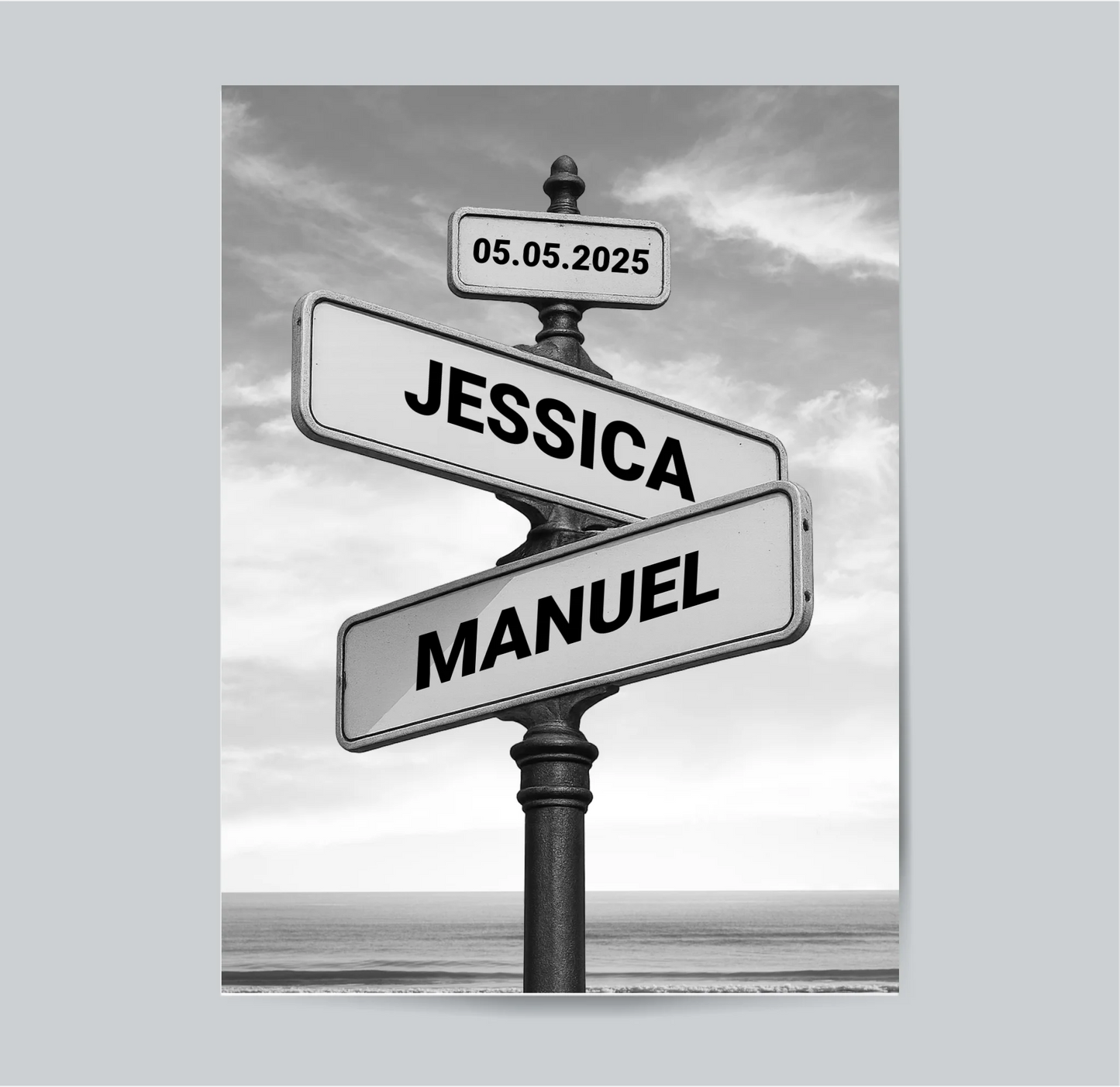 „Liebesschild“ – Personalisiertes Poster oder Leinwand mit Namen & Datum