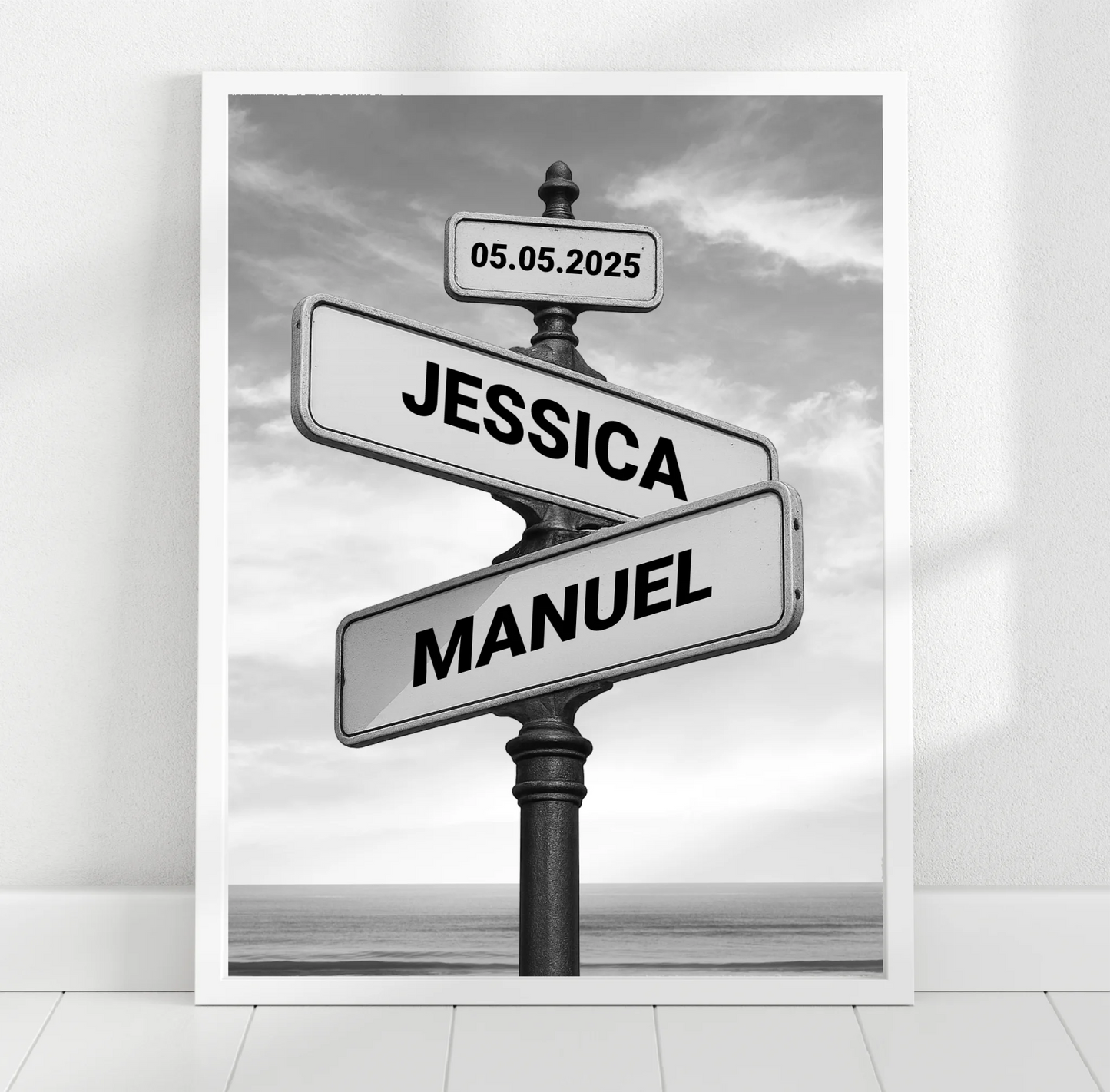 „Liebesschild“ – Personalisiertes Poster oder Leinwand mit Namen & Datum