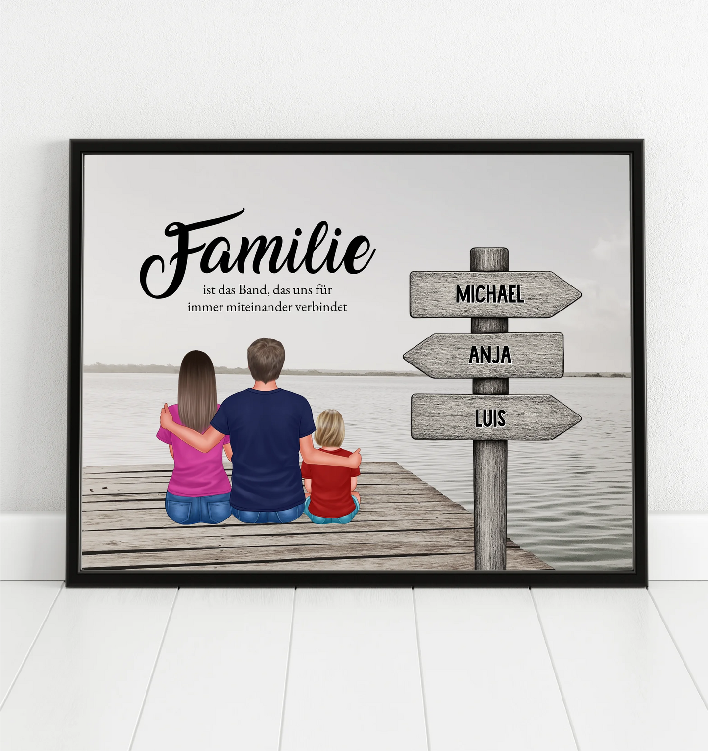 Familie mit Wegweiser Poster
