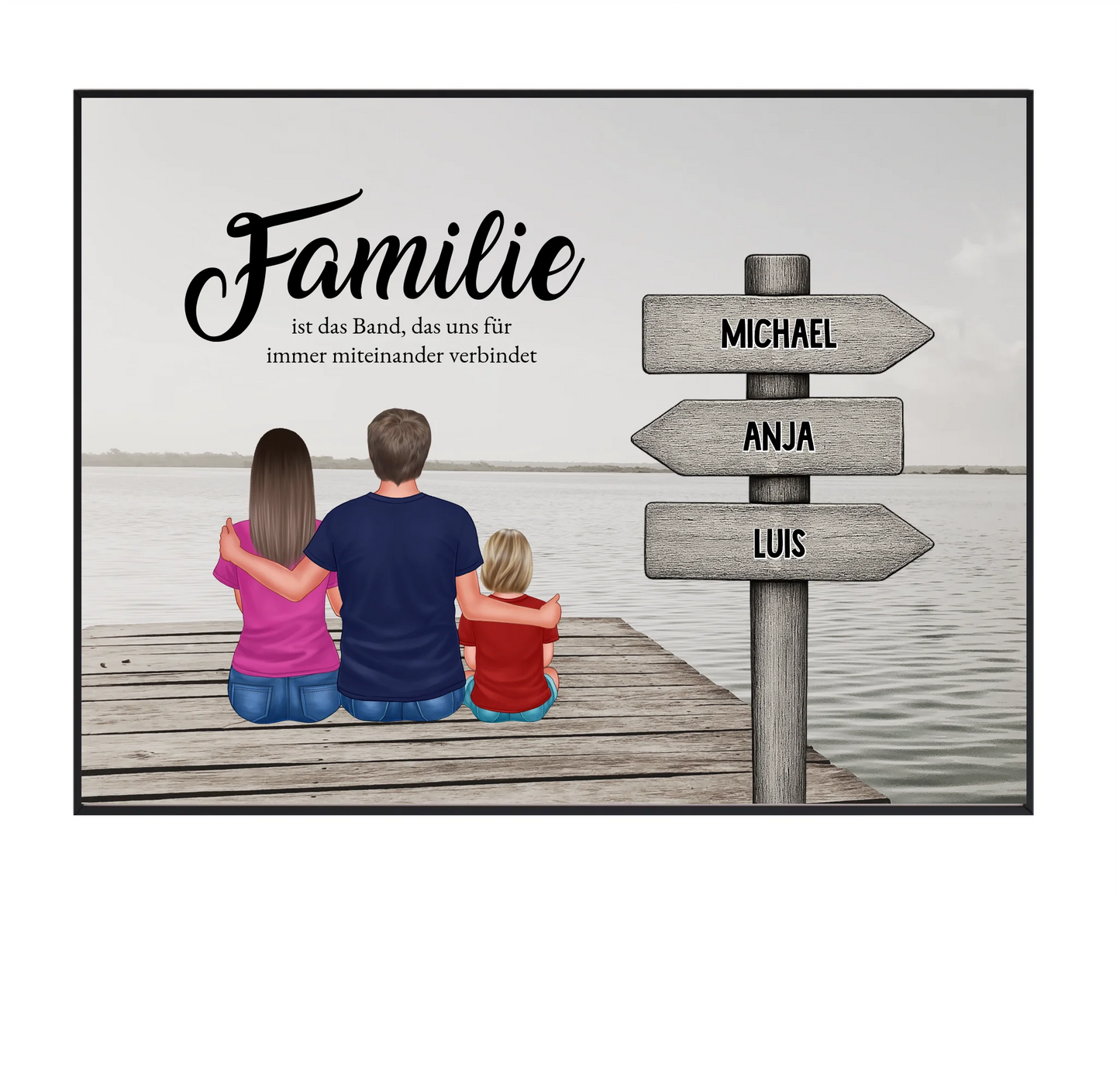 Familie mit Wegweiser Poster