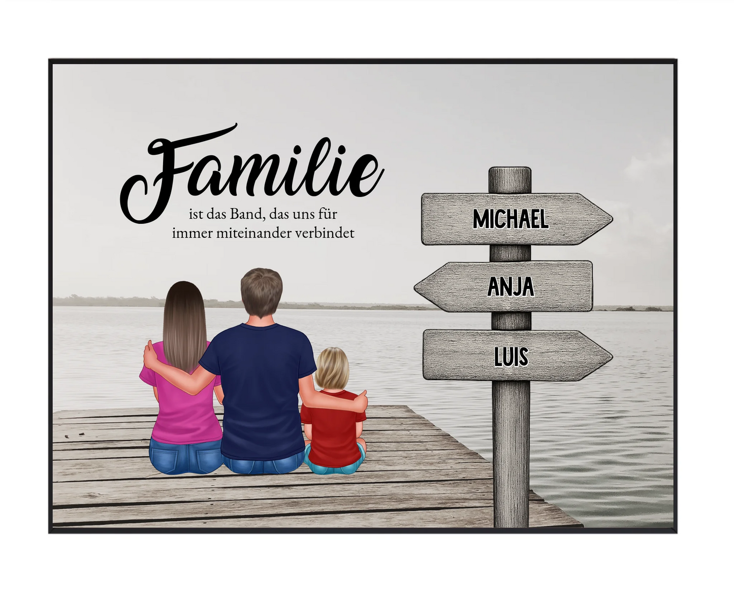 Familie mit Wegweiser Poster