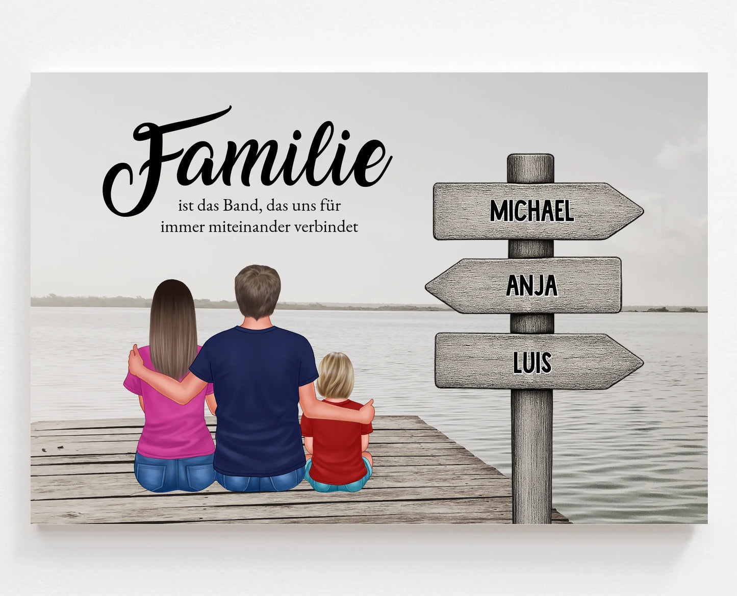 Familie mit Wegweiser Poster
