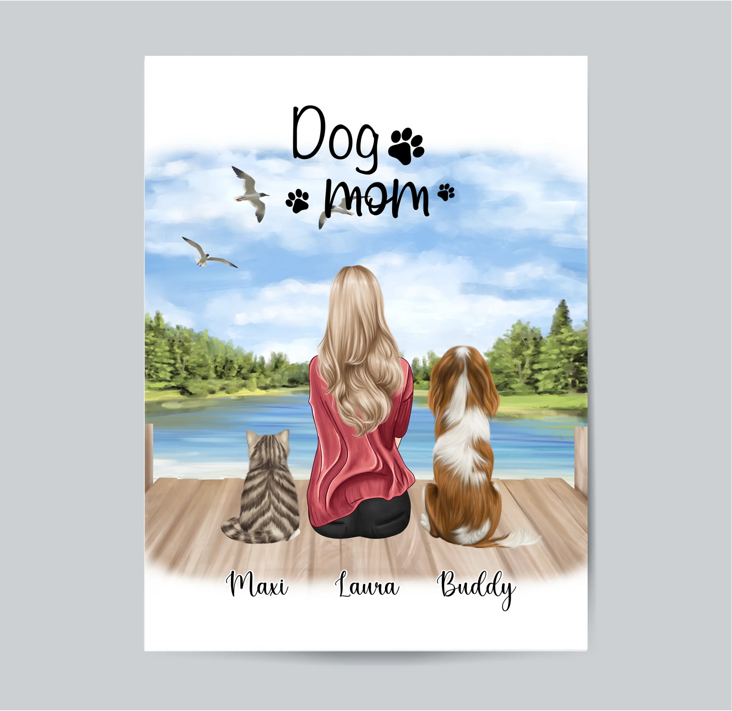 Frau/Mann mit 2 Haustieren Poster
