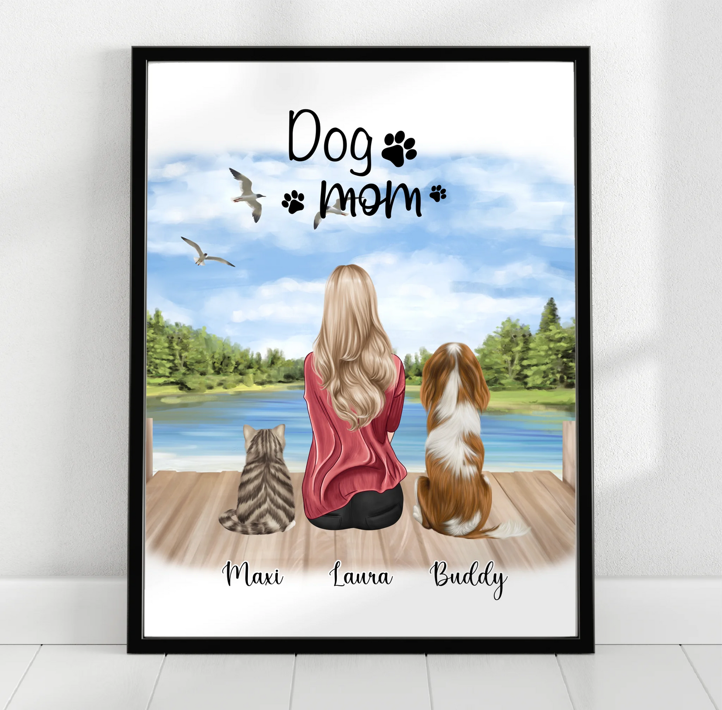 Frau/Mann mit 2 Haustieren Poster