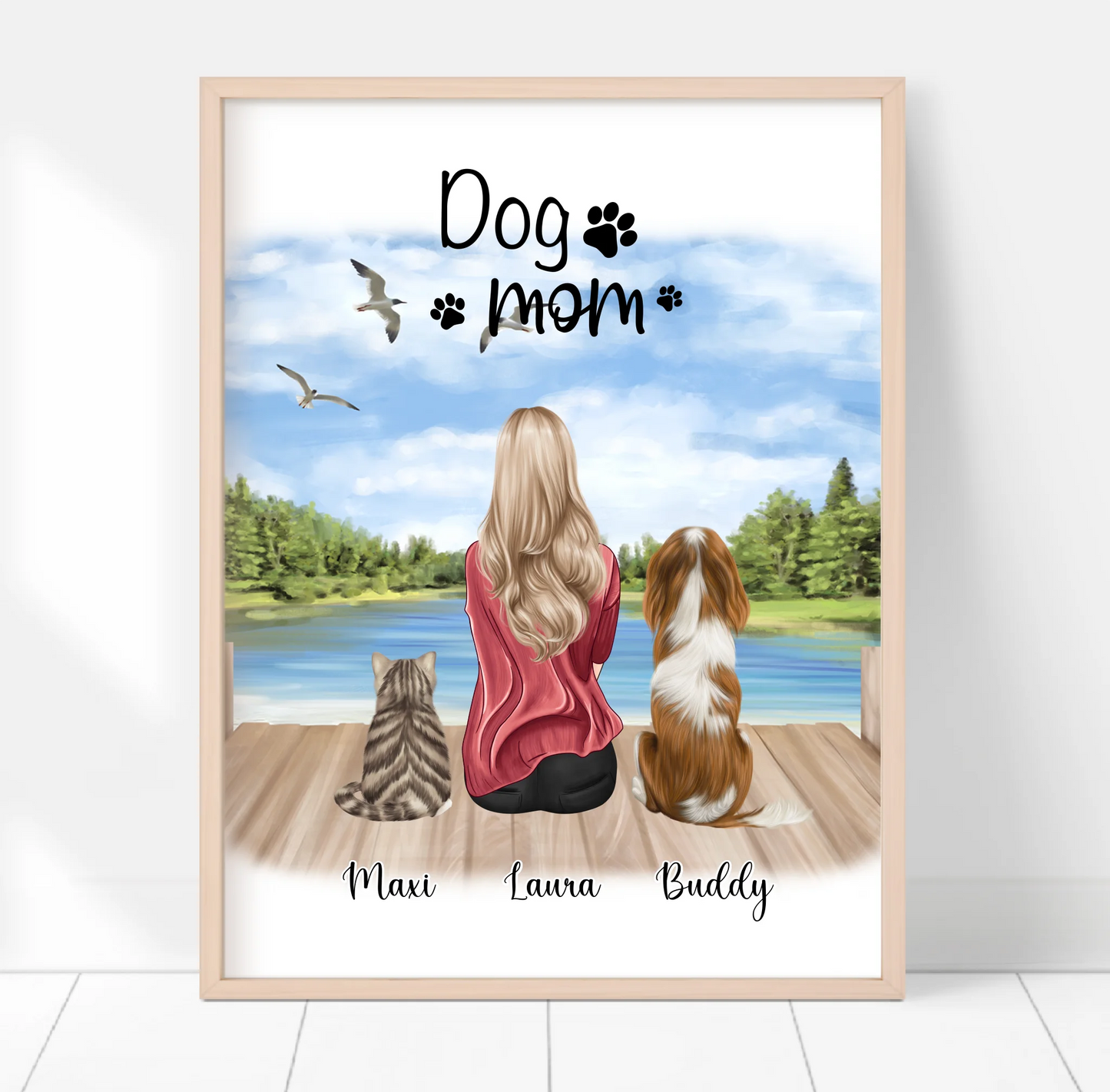 Frau/Mann mit 2 Haustieren Poster