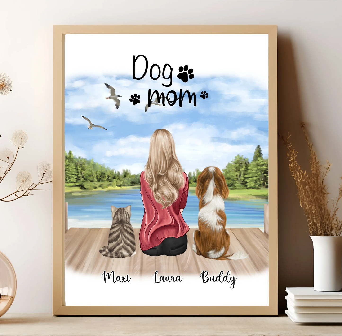 Frau/Mann mit 2 Haustieren Poster