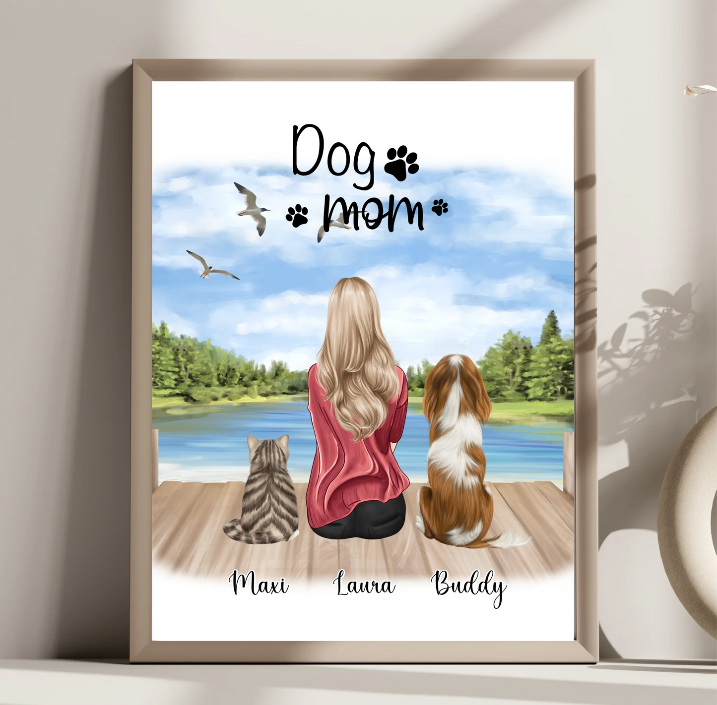 Frau/Mann mit 2 Haustieren Poster