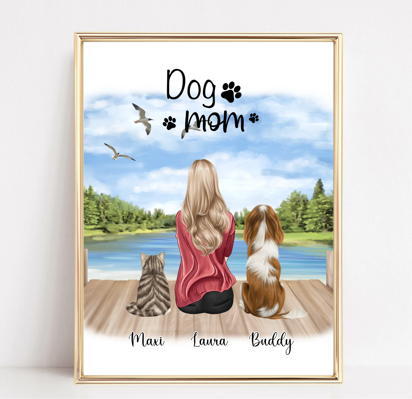 Frau/Mann mit 2 Haustieren Poster