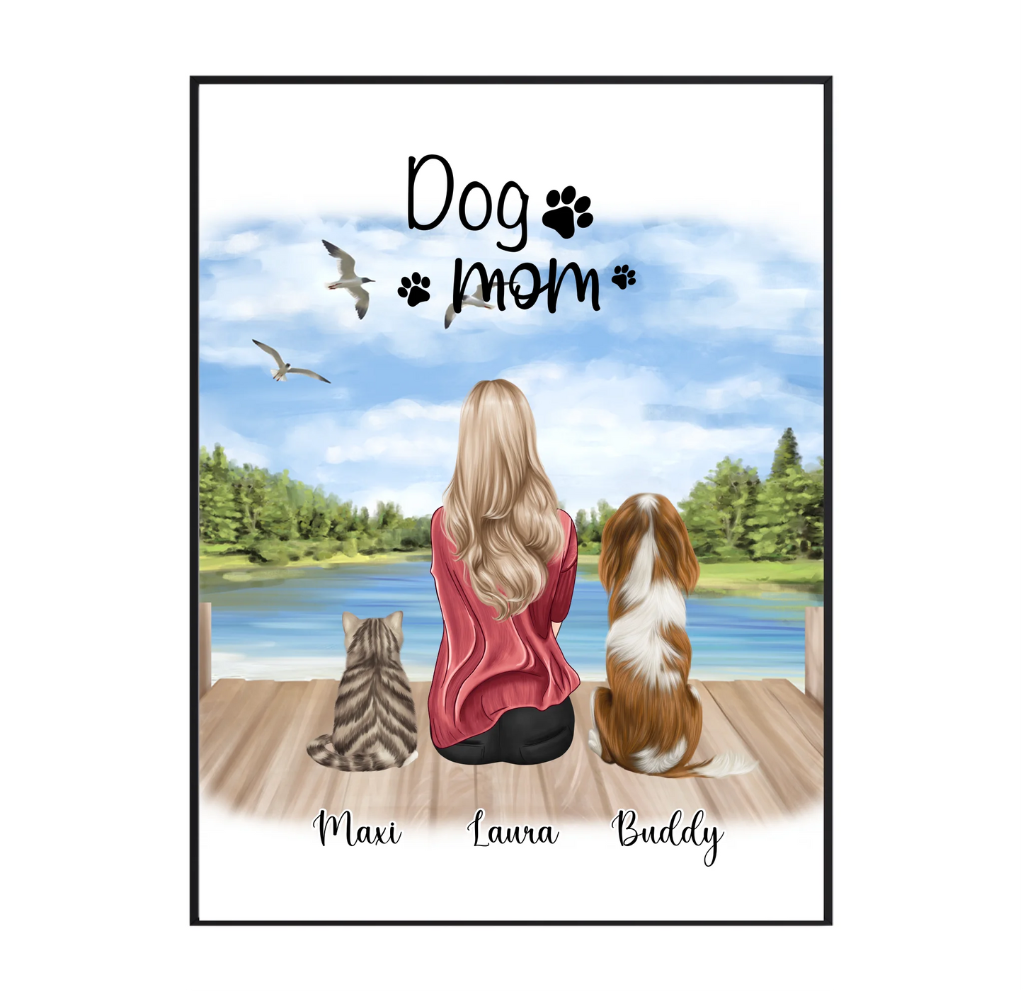 Frau/Mann mit 2 Haustieren Poster