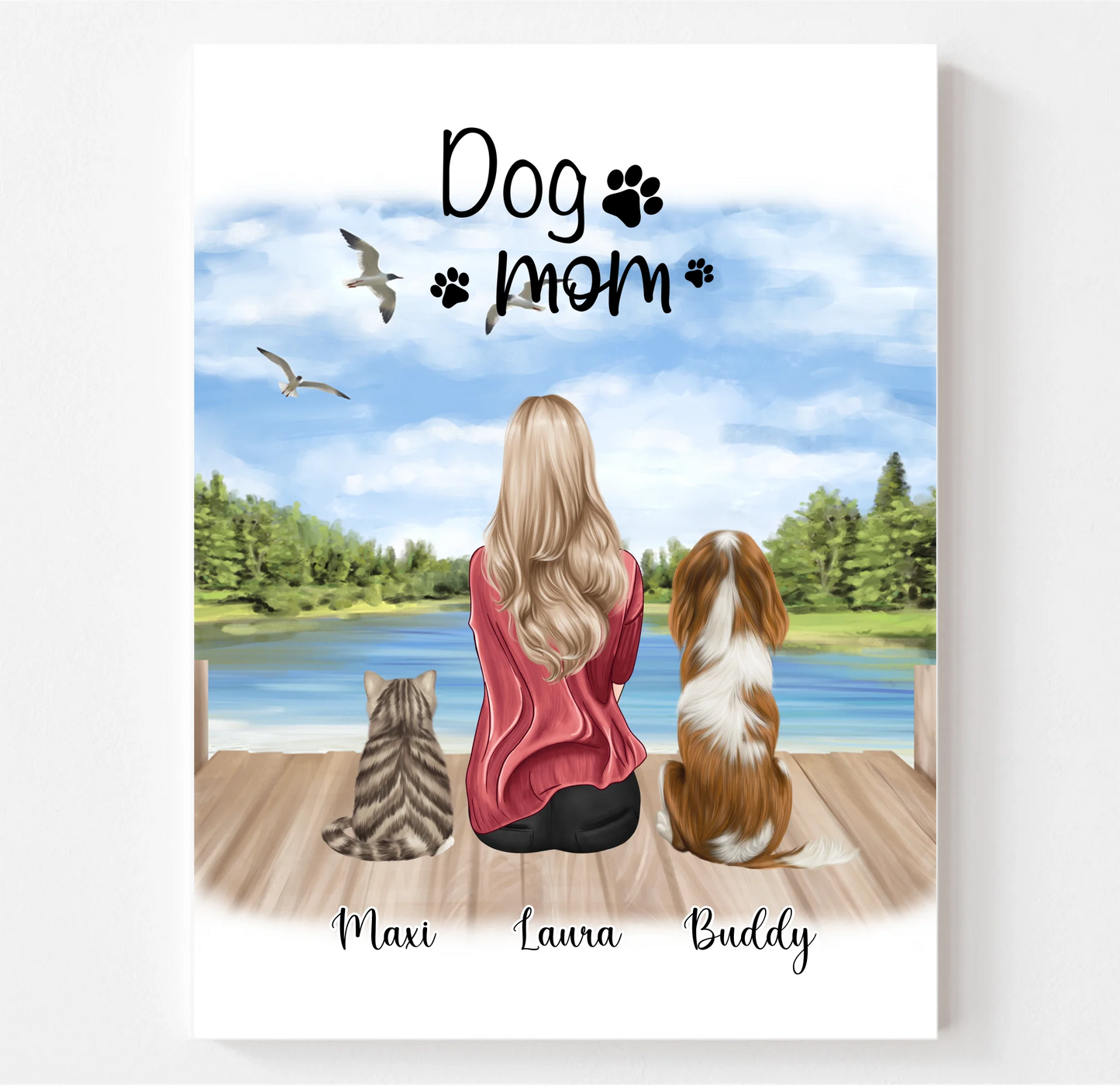 Frau/Mann mit 2 Haustieren Poster