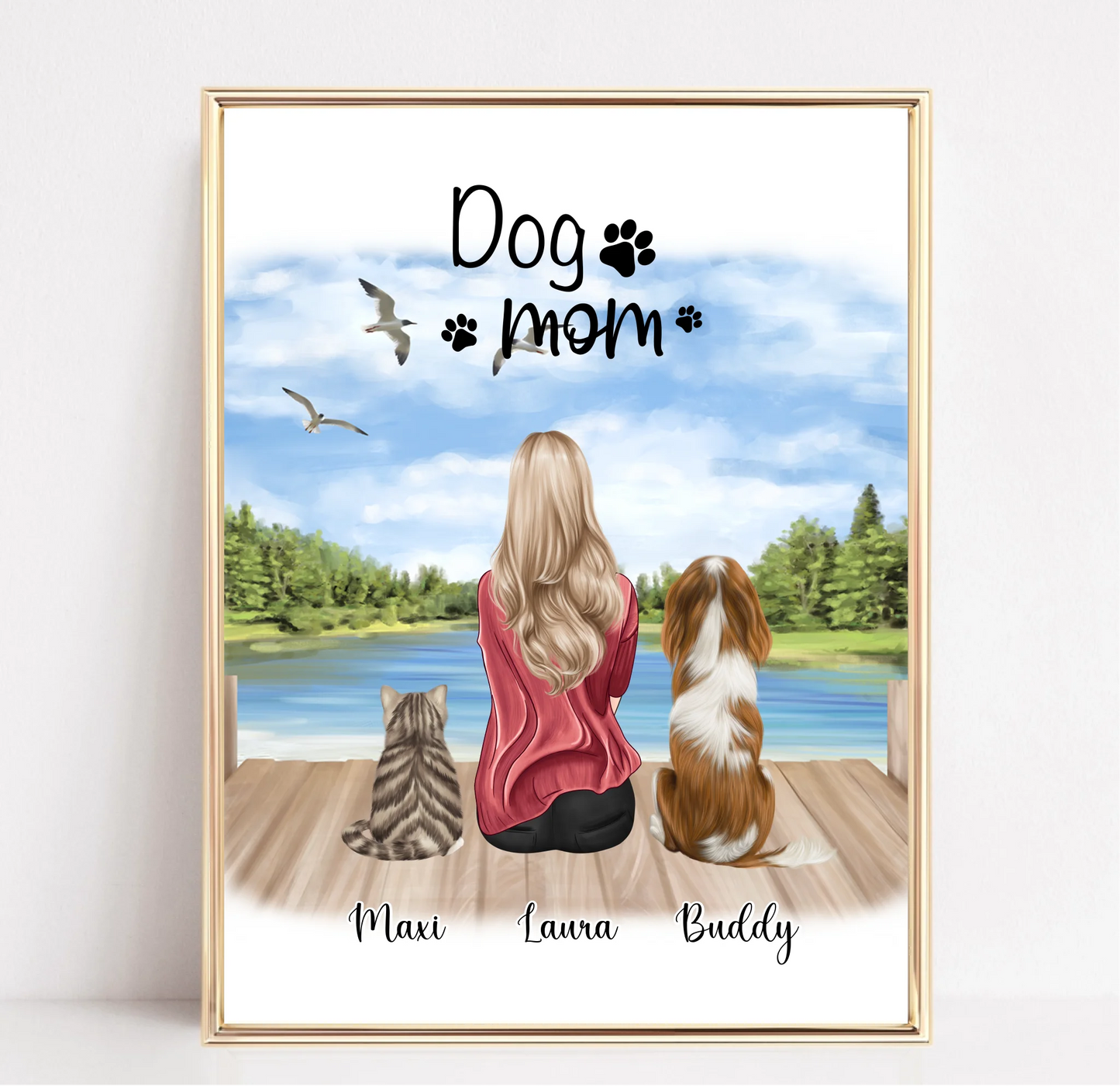 Frau/Mann mit 2 Haustieren Poster