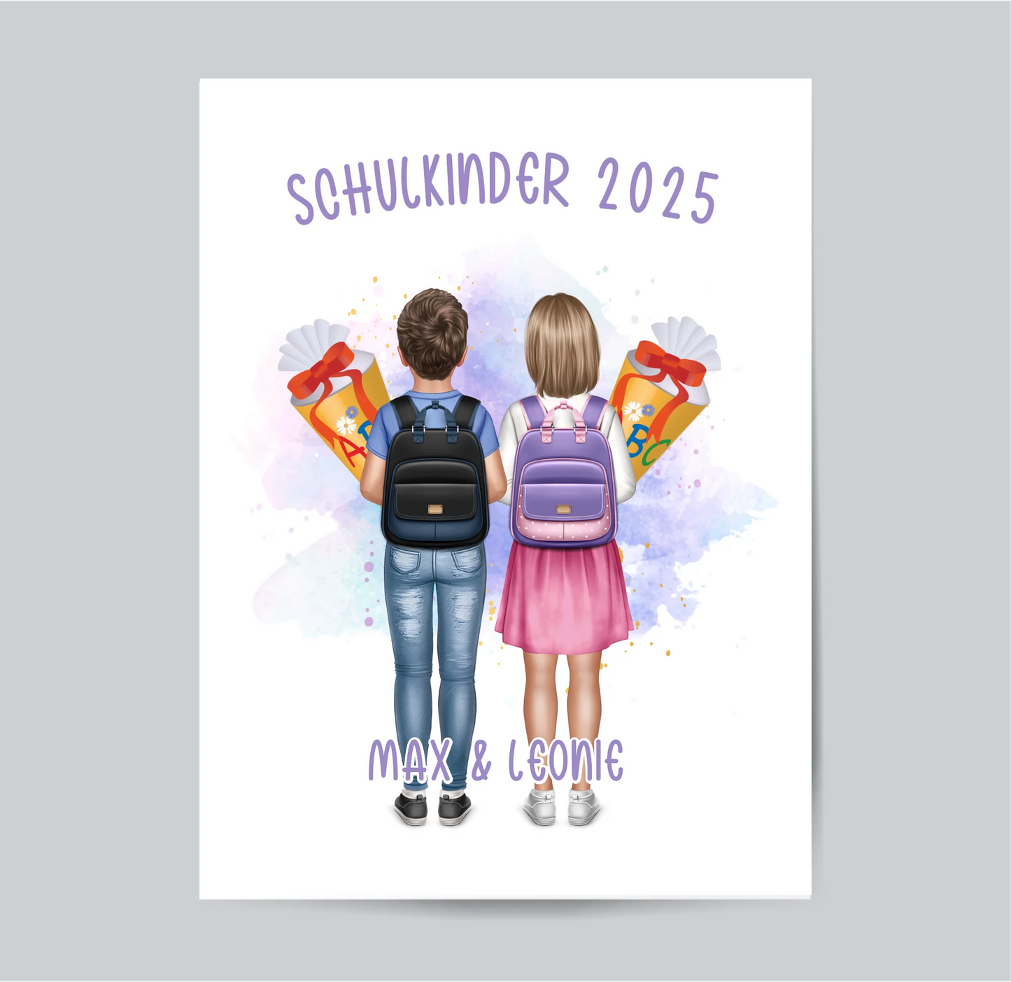 Schulkind Poster 1-2 Kinder für Jungen & Mädchen