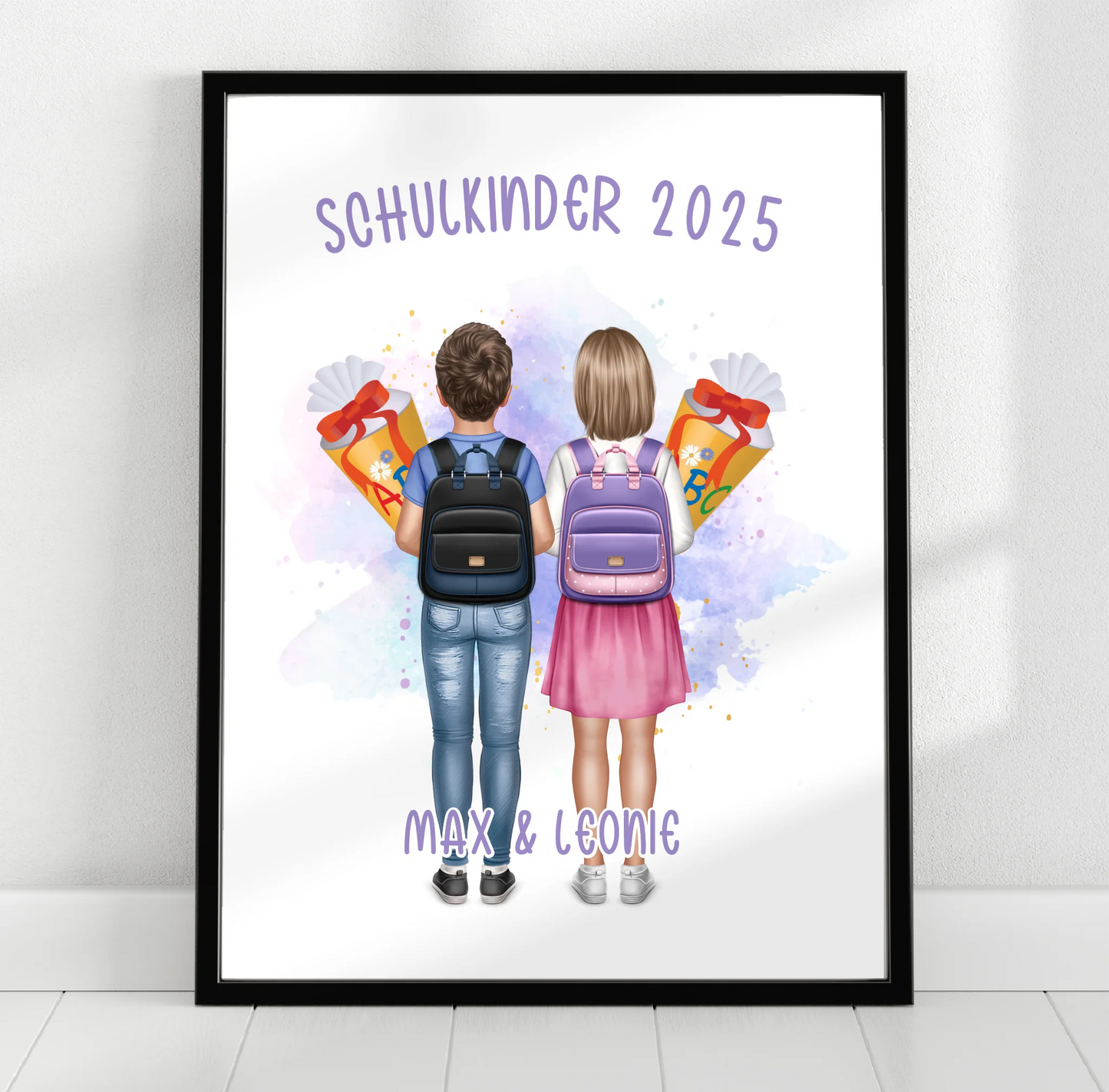 Schulkind Poster 1-2 Kinder für Jungen & Mädchen