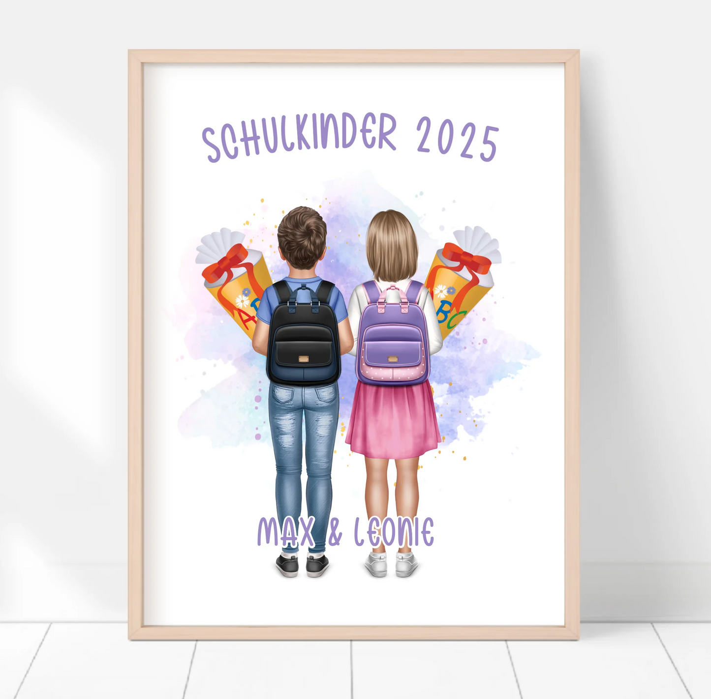 Schulkind Poster 1-2 Kinder für Jungen & Mädchen